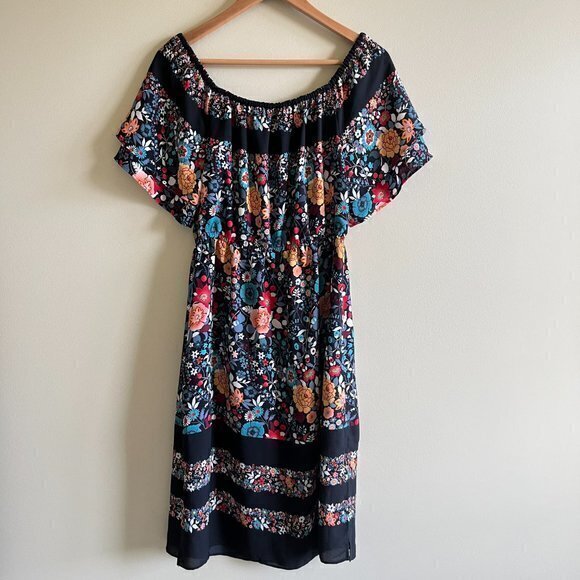 Loft Ann Taylor Embroidered Print Off Shoulder Midi Dress Womens Size S Petite - Picture 8 of 8